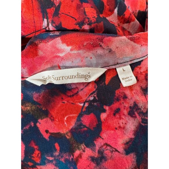 Soft Surroundings Womens Red Floral Blouse With Elastic Hem & Button Cuffs Size - Picture 4 of 16